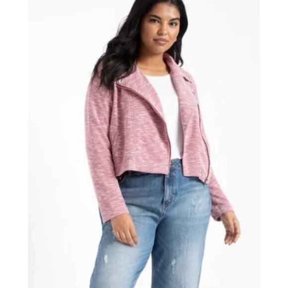 Eloquii Soft Heathered Moto Zip Up Jacket Size 18 20 Red - Picture 1 of 11